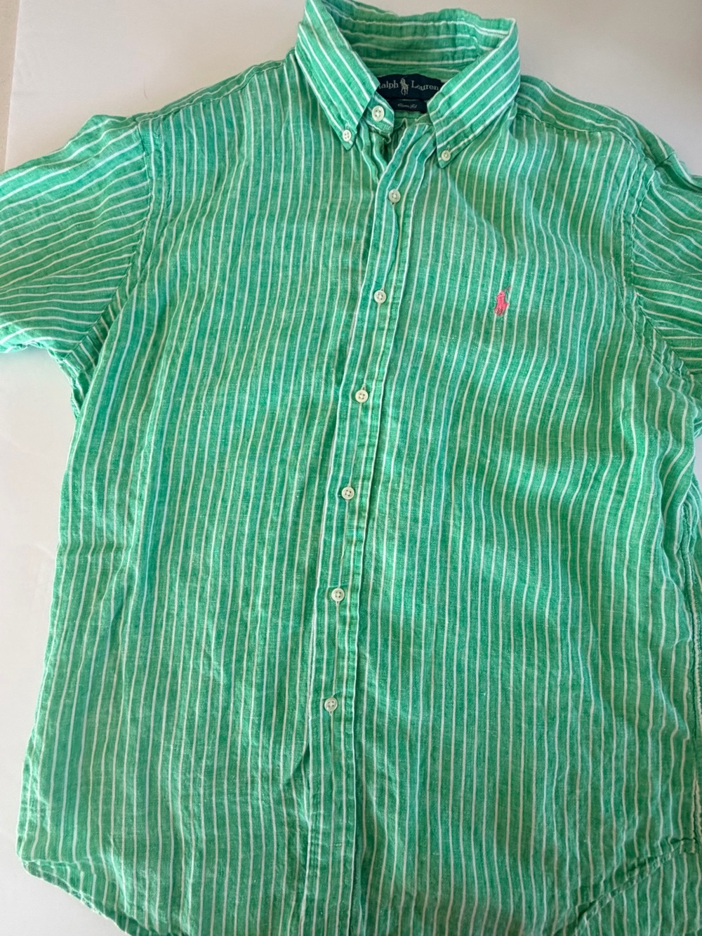 Ralph Lauren Green & White Striped Linen Shirt - Picture 3 of 7